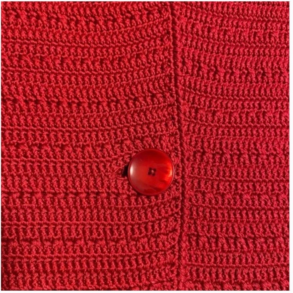Gorgeous Red Sweater Jacket; Never Worn; Heavy Cotton Knit; Large; 3/4 Sleeves - Picture 8 of 13